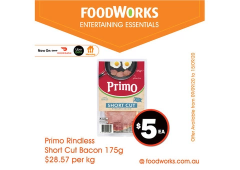 Primo Rindless Short Cut Bacon - Essential Item, FoodWorks Clovelly