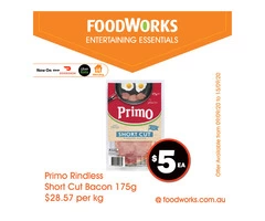 Primo Rindless Short Cut Bacon - Essential Item, FoodWorks Clovelly