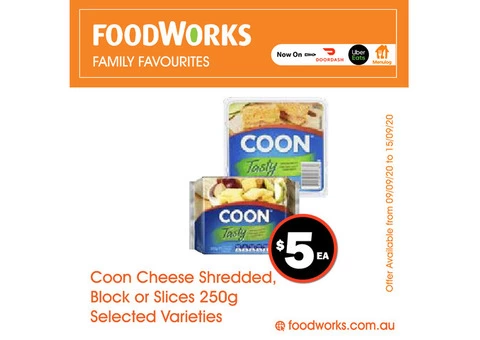 Coon Cheese Shredded Block or Slices - Essential Item, FoodWorks Clovelly