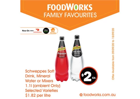 Schweppes Soft Drink, Mineral Water or Mixers - Essential Item, FoodWorks Clovelly