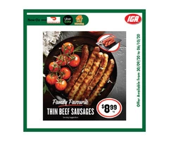 Thin Beef Sausages - Grocery Item, IGA Ravenswood