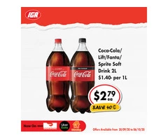 Coca-Cola /Lift/Fanta/Sprite Soft Drink  - Grocery Item, IGA Ravenswood