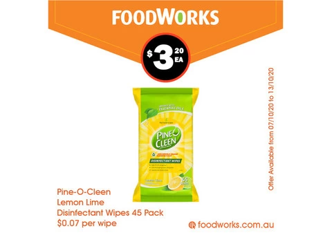 Pine-O-Cleen Lemon Lime Disinfectant Wipes - Essential Item, FoodWorks Clovelly