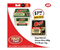 Bega Natural Cheese Slices - Grocery Item, IGA Ravenswood