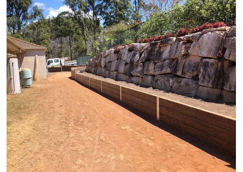 Concrete sleeper retaining wall - Side and back. - Rogers Little Loaders - 1/8