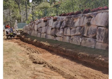 Concrete sleeper retaining wall - Side and back. - Rogers Little Loaders - 3/8
