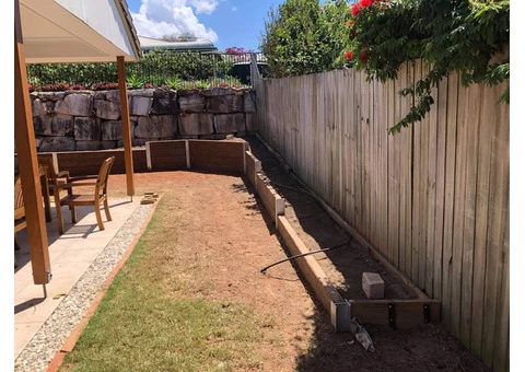 Concrete sleeper retaining wall - Side and back. - Rogers Little Loaders - 8/8