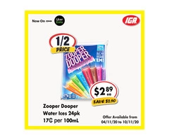 Zooper Dooper Water Ices - Grocery Item, IGA Ravenswood
