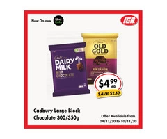 Cadbury Large Block Chocolate - Grocery Item, IGA Ravenswood