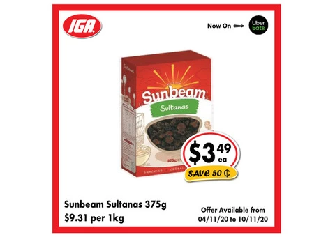 Sunbeam Sultanas - Grocery Item, IGA Ravenswood