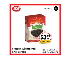 Sunbeam Sultanas - Grocery Item, IGA Ravenswood