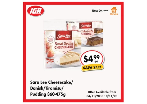 Sara Lee Cheesecake/Danish Tiramisu/Pudding  - Grocery Item, IGA Ravenswood