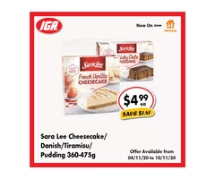 Sara Lee Cheesecake/Danish Tiramisu/Pudding  - Grocery Item, IGA Ravenswood