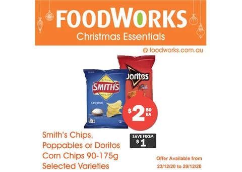 Smith's Chips , Poppables or Doritos Corn Chips  - Essential Item, FoodWorks Clovelly
