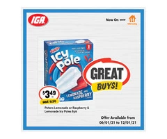 Peters Lemonade or Raspberry Icy Poles  at IGA Ravenswood