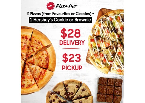 2 Pizzas + 1 Hershey's Cookie or Brownie @ Pizza Hut Moorebank