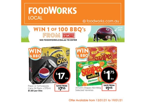 Pepsi or Schweppes Cans & Arnott's Shapes at Foodworks Clovelly Store