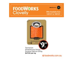 Tasmanian Smokehouse Sliced Smoked Salmon at Foodworks Clovelly Store