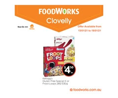 Kellogg's Gluten Free Special K or Froot Loops at Foodworks Clovelly Store