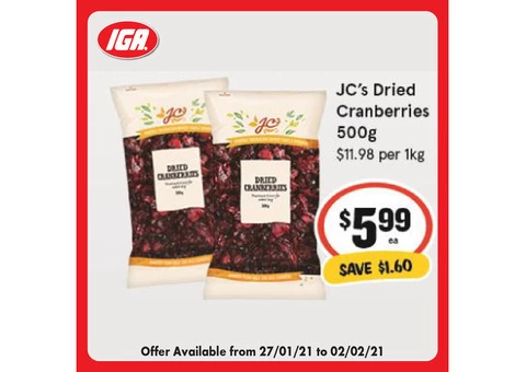 JC's Dried Cranberries at IGA Ravenswood Store