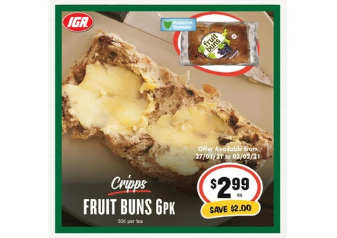 Cripps Fruit Buns at IGA Ravenswood Store