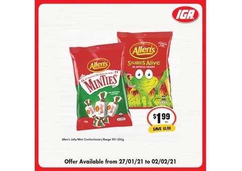 Allen's Jelly/Mint Confectuonery Range at IGA Ravenswood Store