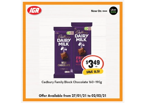 Cadbury Family Block Chocolate at IGA Ravenswood Store