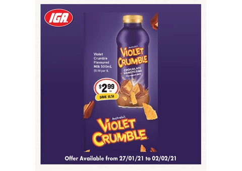 Violet Crumble Flavoured Milk at IGA Ravenswood