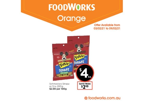 Schmackos Strapz or Stix at FoodWorks Orange