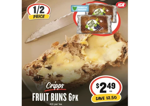 Cripps Fruit Buns at IGA Ravenswood Store