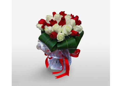 18 Red And White Roses Bouquet
