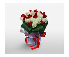 18 Red And White Roses Bouquet
