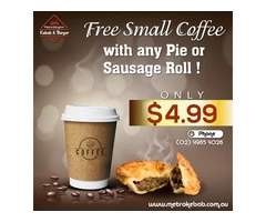 Free Small Coffee with any Pie or Sausage Roll at Metro Kebab Specials!