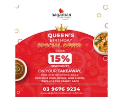 Grab a 15% Discount on Every Takeaway till Queen’s Birthday!