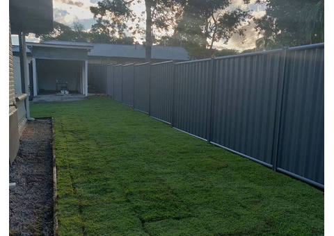 Colour bond fencing with double swinging gates - 5/8