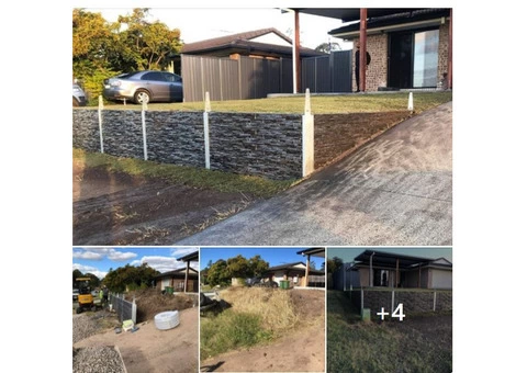 Slate stone concrete sleeper retaining wall - 1/8