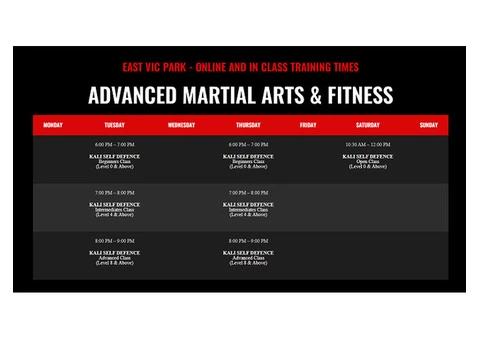 Checkout the Online and In Class Martial Arts Training Times in East Victoria Park!