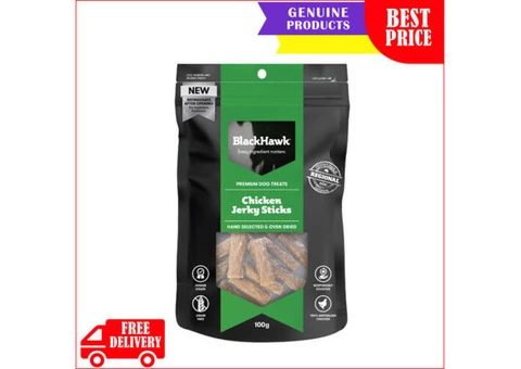 Surprise your dog with Black Hawk Chicken Jerky sticks treats for his good behaviour.