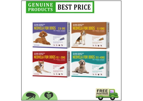 Neovela for Dogs 4 Doses Flea Heartworm Lice Mites Control Generic Revolution