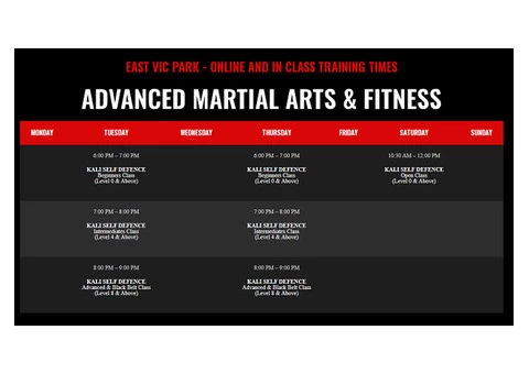 Online and In Class Martial Arts Training Times of Kali Self Defence in WA