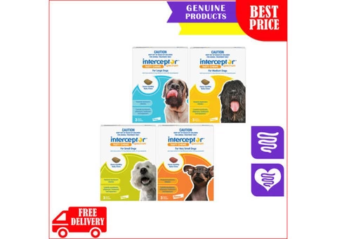 Interceptor Spectrum Heartworm Worm treatment 3 chews for Dogs All Sizes