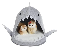 Shark Shape Pet Cave Bed for Cats and Small Dogs 45 x 45 x 38 cm (Light Grey)