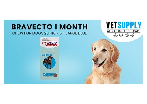 Buy Bravecto 1 Month Chew for Dogs 20-40 Kg - Large (Blue) 1 Chew - 1 Month Online