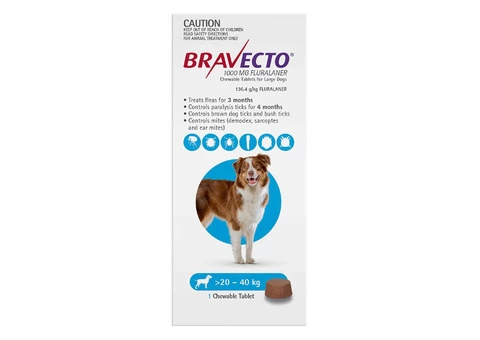 Buy Bravecto For Large Dogs 20-40kg (Blue) - Free Shipping