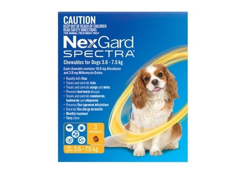 Buy Nexgard Spectra Chewables Yellow For Small Dogs (3.6-7.5kg) - Free Shipping
