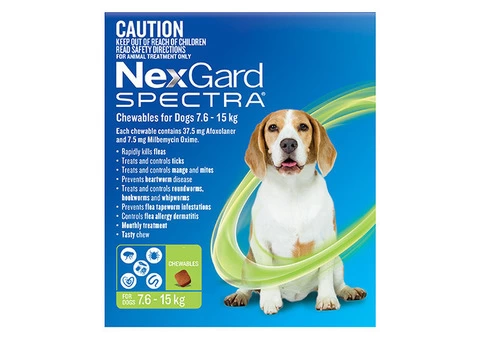 Buy Nexgard Spectra Chewables Green For Medium Dogs (7.6.15kg) - Free Shipping