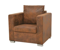 Armchair Brown Faux Suede Leather