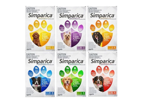Treat your dog with SIMPARICA, a flea and tick treatment 6 chewable tablets suitable for dogs