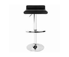 2X Black Bar Stools Faux Leather Low Back Adjustable Crome Base Gas Lift Slim Seat Swivel Chairs