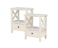 2-tier Bedside Table with Storage Drawer 2 PC – Rustic White
